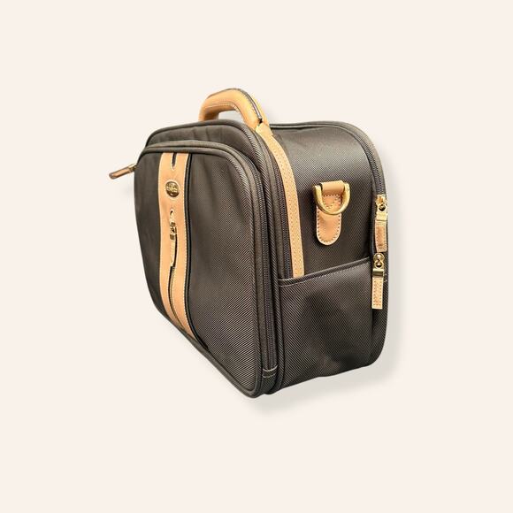 Samsonite Olive Green Carry-On Bag Tan Leather Trim Travel Tote (NWT) - Picture 4 of 13